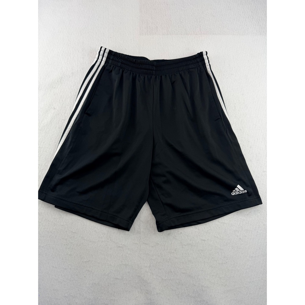 Adidas Mens Black White 3-Stripe Athletic Soccer Gym Shorts Pockets Size M